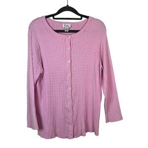 Lilly Pulitzer Vintage Cable Knit Button Up Sweater Pink Cotton Blend Size Large